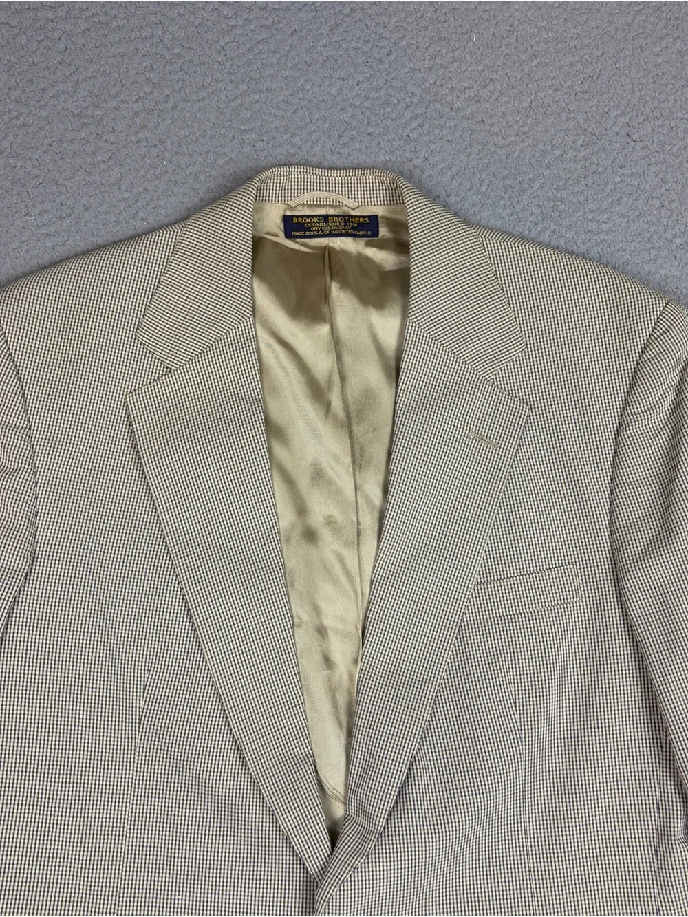 Vtg Brooks Brothers 1818 Blazer Men 43L Beige Silk Linen Wool Gunclub Check USA